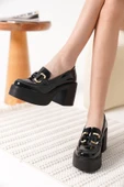 Felice Siyah Rugan Gold Tokalı Kadın Loafer - 4