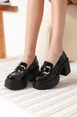 Felice Siyah Rugan Gold Tokalı Kadın Loafer - 5