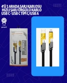 USB-C ve Lightning Uyumlu 4'ü 1 Arada Kablo – 65W Hızlı Şarj, Örgülü Dayanıklı Yapı thumbnail 1