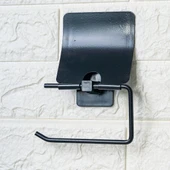 Kendiliğinden Yapışkanlı Siyah Paslanmaz Metal Kapaklı Tuvalet Kağıtlığı Aparatı (5250) - 2