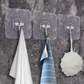 Süper Güçlü Yapışkanlı Suya Dayanıklı Şeffaf Askı 5li Set Yeniden Kullanılabilir Kancalar (5250) thumbnail 3