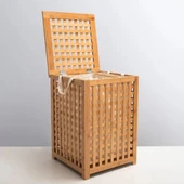 MDB Büyük Boy Ahşap Bambu Kirli Sepeti 45x45x62 thumbnail 2