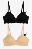 Lazer Kesim Hafif Destekli Sütyen 2'li Set – Siyah,Ten Rengi thumbnail 1