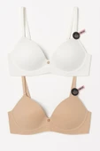 Lazer Kesim Hafif Destekli Sütyen 2'li Set – Beyaz,Ten Rengi thumbnail 1