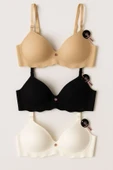 Lazer Kesim Hafif Destekli Sütyen 3’lü Set – Ekru, Siyah, Ten Rengi thumbnail 1