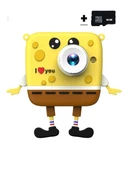 Sünger Bob Tasarımlı Çocuk Dijital Fotoğraf Makinesi | 32 GB Kartlı, Çift Kameralı, 40 MP, 1080P - 1