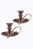 2'Lİ SET Gaziantep Bakır ŞAMDAN SET Şamdan-Mumluk set El işlemesi dövmesi yük:9,5 cm kalınlık:0,80mm - 3