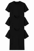 Erkek Pamuklu Basic Siyah T-shirt 3'lü Set thumbnail 2
