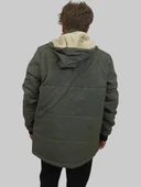 Erkek Çıkma Kapüşonlu İçi Kürklü Kanvas Haki Parka Kaban - 6