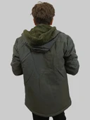 Erkek Kışlık Çıkma Kapüşonlu Koyu Yeşil Kaban Parka thumbnail 5