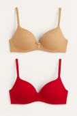 Dolgulu Balenli Fiyonklu Sütyen 2’li Set,Kırmızı,Ten – Şık ve Rahat thumbnail 1
