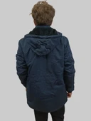 Erkek Kışlık İçi Kürklü Sabit Kapüşonlu Lacivert Kaban Parka - 6