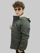 Erkek Kışlık Çıkma Kapüşonlu Haki Kaban Parka thumbnail 3