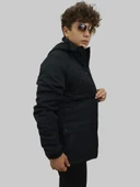 Erkek Çıkma Kapüşonlu İçi Kürklü Kanvas Siyah Parka Kaban thumbnail 4