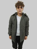 Erkek Kışlık Çıkma Kapüşonlu Koyu Yeşil Kaban Parka thumbnail 1