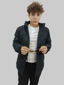 Erkek Kışlık İçi Kürklü Sabit Kapüşonlu Siyah Kaban Parka - 3
