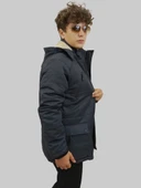 Erkek Çıkma Kapüşonlu İçi Kürklü Kanvas Antrasit Parka Kaban - 7