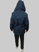 Erkek Kışlık İçi Kürklü Sabit Kapüşonlu Lacivert Kaban Parka - 9