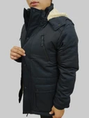 Erkek Çıkma Kapüşonlu İçi Kürklü Kanvas Siyah Parka Kaban thumbnail 7