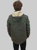 Erkek Çıkma Kapüşonlu İçi Kürklü Kanvas Haki Parka Kaban - 7