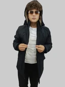 Erkek Çıkma Kapüşonlu İçi Kürklü Kanvas Siyah Parka Kaban thumbnail 1