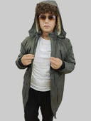 Erkek Çıkma Kapüşonlu İçi Kürklü Kanvas Haki Parka Kaban - 2