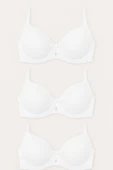 Dolgulu Balenli Fiyonklu Beyaz Sütyen 3’lü Set – Şık ve Rahat thumbnail 1