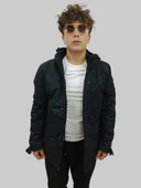 Erkek Kışlık İçi Kürklü Sabit Kapüşonlu Siyah Kaban Parka - 1