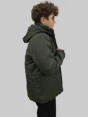 Erkek Kışlık Çıkma Kapüşonlu Koyu Yeşil Kaban Parka thumbnail 2