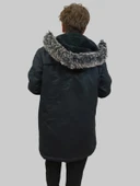 Erkek Kürklü Çıkma Kapüşonlu İçi Kürklü Kanvas Siyah Parka Kaban - 4