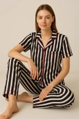 Kadın Pamuklu Siyah Çizgili Pijama Takımı thumbnail 2
