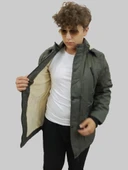 Erkek Çıkma Kapüşonlu İçi Kürklü Kanvas Haki Parka Kaban - 3
