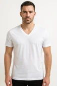 Erkek Pamuklu Günlük V Yaka T-Shirt 3'lü Set Beyaz thumbnail 1
