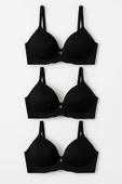 Lazer Kesim Hafif Destekli Siyah Sütyen 3’lü Set – Şık ve Rahat thumbnail 1