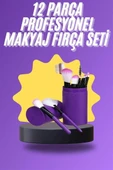 12 Parça Makyaj Fırça Seti Profesyonel Fondöten Allık Far Kontür Fırçası - 2