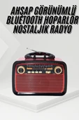 Nostalji Radyo Bluetooth Hoparlör USB-SD Kart Giriş Led Fener Işıklı Bataryalı Pilli - 1