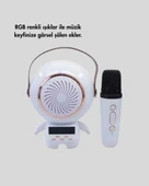 Renkli Işıklı Astronot Mini Bluetooth Speaker ve Karaoke Mikrofon - 2