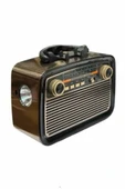 Nostalji Radyo Bluetooth Hoparlör USB-SD Kart Giriş Led Fener Işıklı Bataryalı Pilli - 2