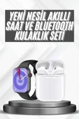 Akıllı Saat Gümüş Kasa Bluetooth Kulaklık Hediyeli Çok Fonksiyonlu İkili Set - 1