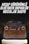 Nostaljik Görünümlü Ahşap Radyo TF SD USB Girişli Led Fener Işıklı - 2
