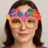 Balon Desenli Karton Doğum Günü Gözlükleri 6 Adet Pembe Renk thumbnail 2