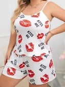 Litae Büyük Beden Kiss Me Öpücük Desen Pamuklu Şortlu Pijama Takımı thumbnail 2