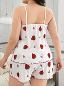 Litae Büyük Beden Çilek Desen Pamuklu Şortlu Pijama Takımı - 4