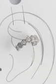 Pirinç Gümüş Renk Bal Peteği Model Zirkon Taşlı Kadın Kıkırdak Küpe - TJ-BKP10568 - 1