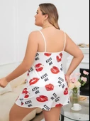 Litae Büyük Beden Kiss Me Öpücük Desen Pamuklu Şortlu Pijama Takımı thumbnail 3