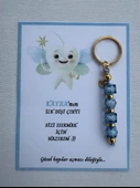 48 Adet Mavi Renk İsme Özel İlk Dişim Çıktı Diş Partisi Diş Buğdayı Hatırası Hediyelik Anahtarlık thumbnail 1