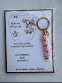 100 Adet Pembe Renk İsme Özel İlk Dişim Çıktı Diş Partisi Diş Buğdayı Hatırası Hediyelik Anahtarlık - 3