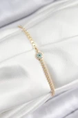 Pirinç Zirkon Taşlı Nazar Model Ezme Zincir Gold Renk Kadın Bileklik - TJ-BB7583 thumbnail 1