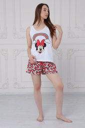 GO ON OUTFIT Kadın Kırmızı Gökkuşağı Mickey Baskılı Kadın Atlet Şort Takımı GOON184 - 2