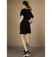 GO ON OUTFIT Kadın Önü Nakışlı T-Shirt Ve Bermuda Şortlu Siyah Takım GOON145 - 3